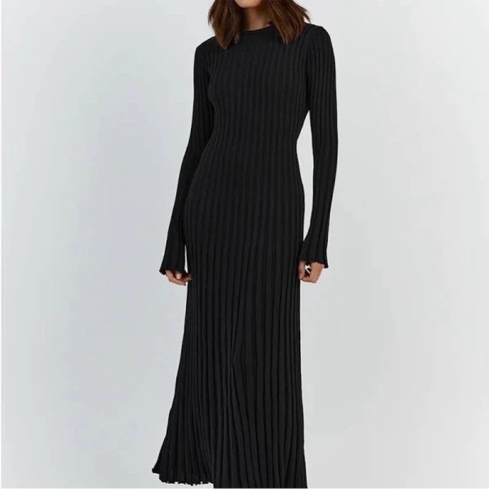 DISSH Emery Black Ribbed Long Sleeve Maxi Sweater Dress Size XS